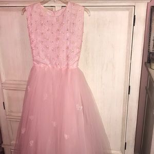 Vintage Girls Pink Formal Butterfly Flower PAGEANT prom